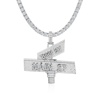 Custom White Iced Street Sign Pendant