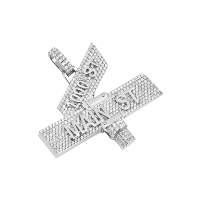 Custom White Iced Street Sign Pendant