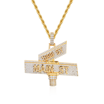 Custom White Iced Street Sign Pendant