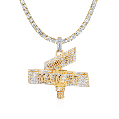 Custom White Iced Street Sign Pendant