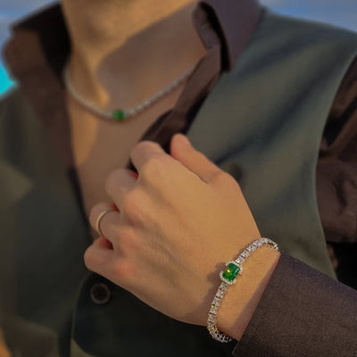 Pulsera de tenis con corte esmeralda de hielo triturado - Verde elegante