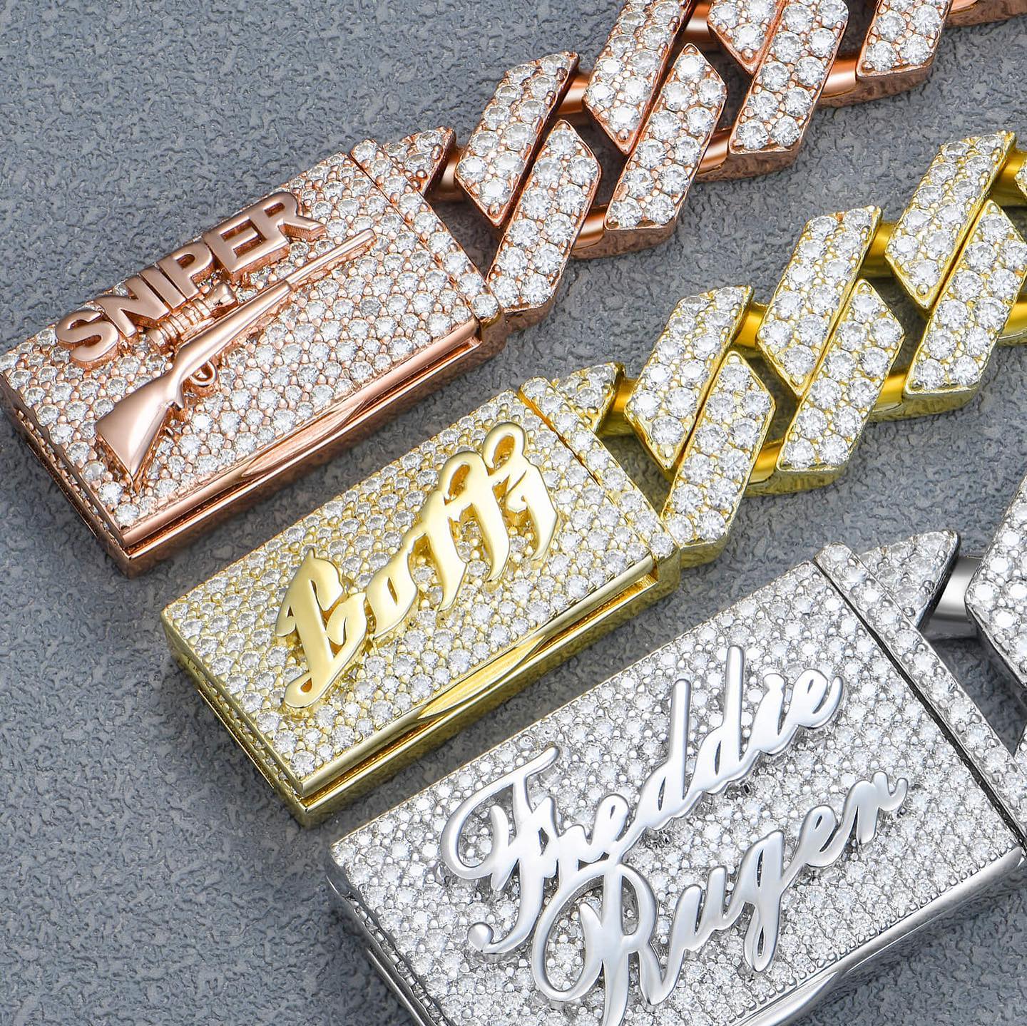 Benutzerdefinierte runde geschnittene prong Cuban Link Name Halskette Kette - Weißgold