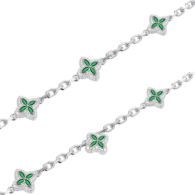 Collana regolabile con trifoglio luminoso ghiacciato - diamante verde
