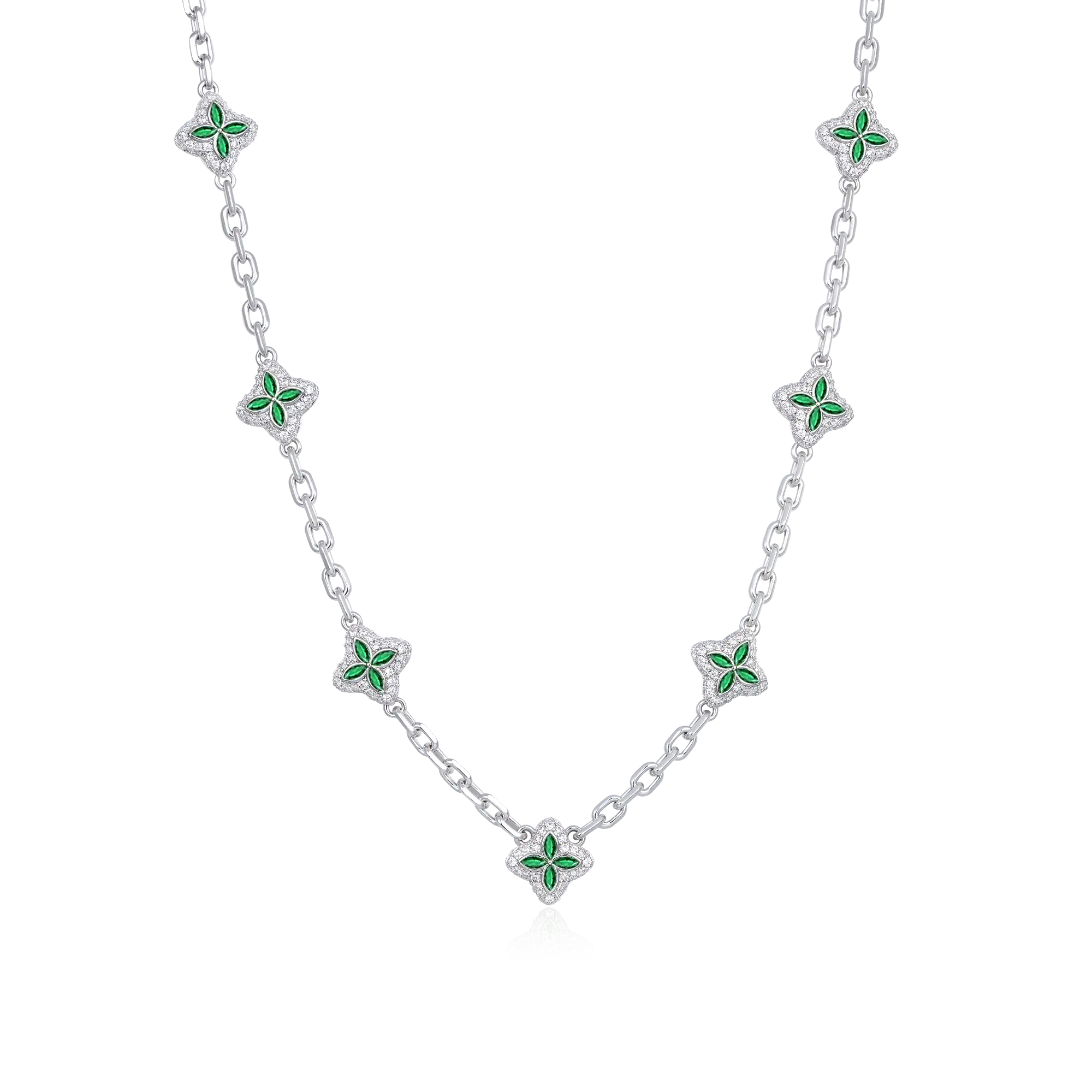 Iced Luminous Clover Adjustable Necklace - Green Diamond