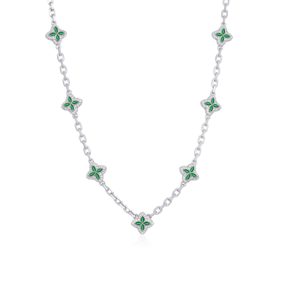 Collana regolabile con trifoglio luminoso ghiacciato - diamante verde