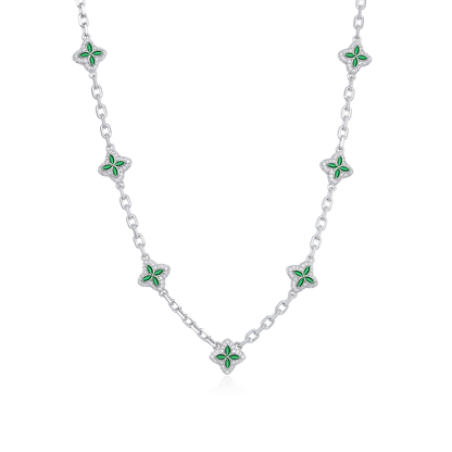 Collier Ajustable Trèfle Lumineux Glacé - Diamant Vert