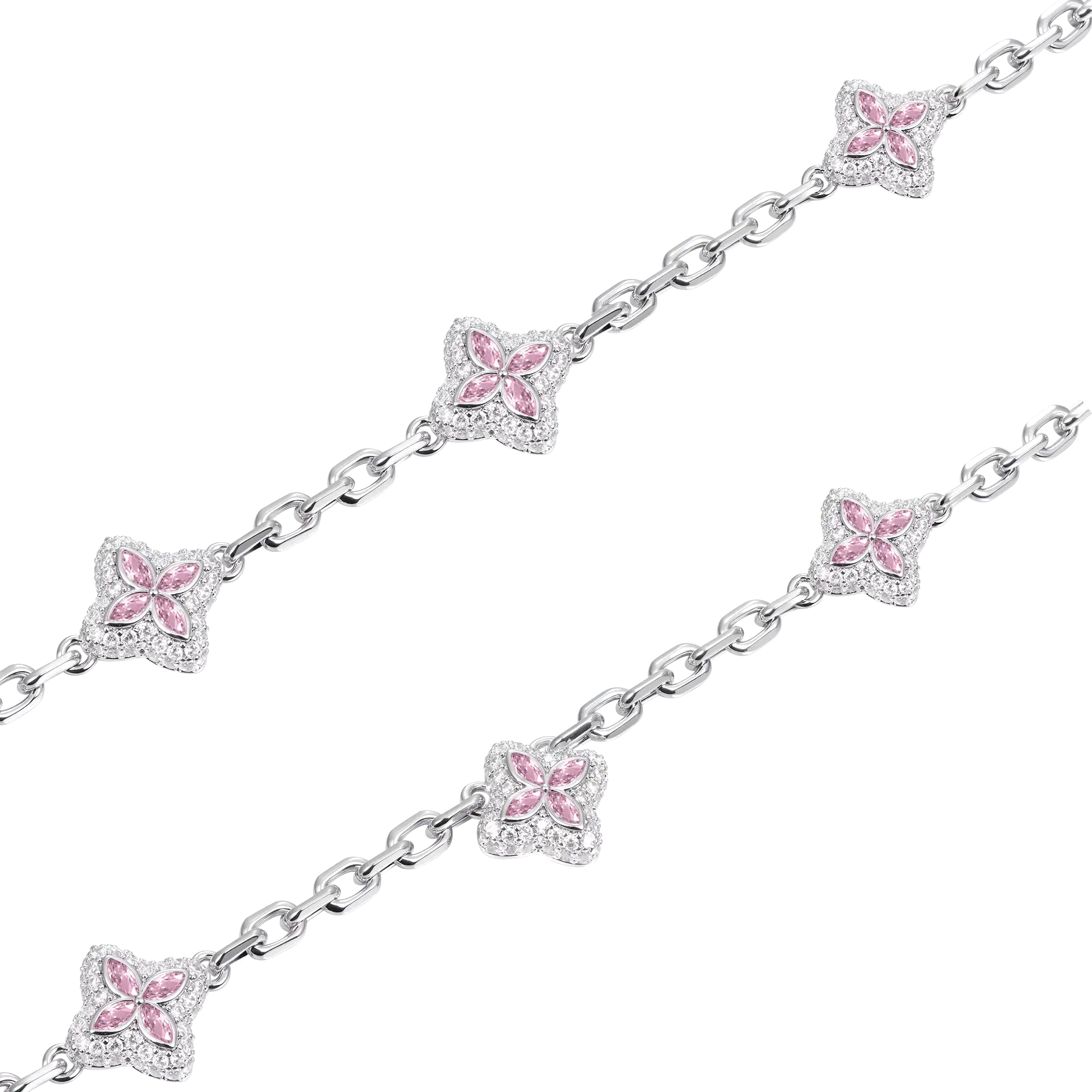 Verstellbare Halskette mit leuchtendem Eiskleeblatt – rosafarbener Diamant