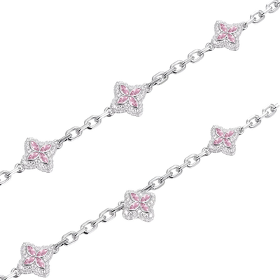 Verstellbare Halskette mit leuchtendem Eiskleeblatt – rosafarbener Diamant