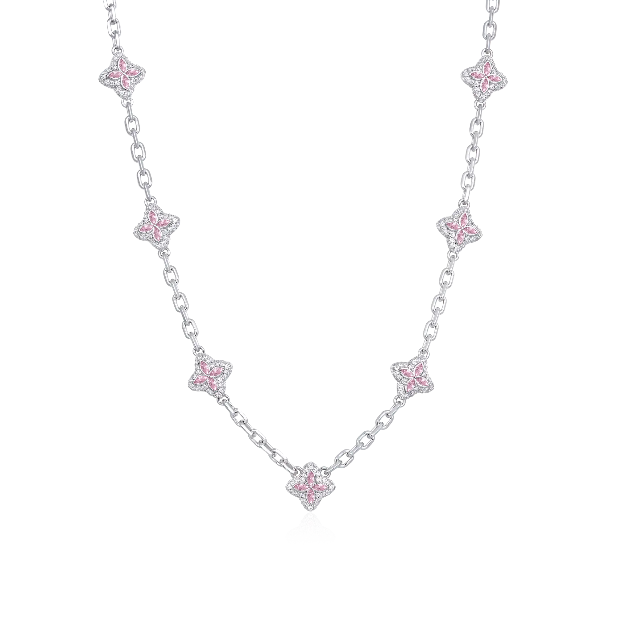 Verstellbare Halskette mit leuchtendem Eiskleeblatt – rosafarbener Diamant