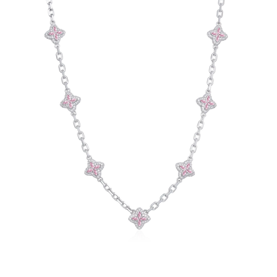 Verstellbare Halskette mit leuchtendem Eiskleeblatt – rosafarbener Diamant
