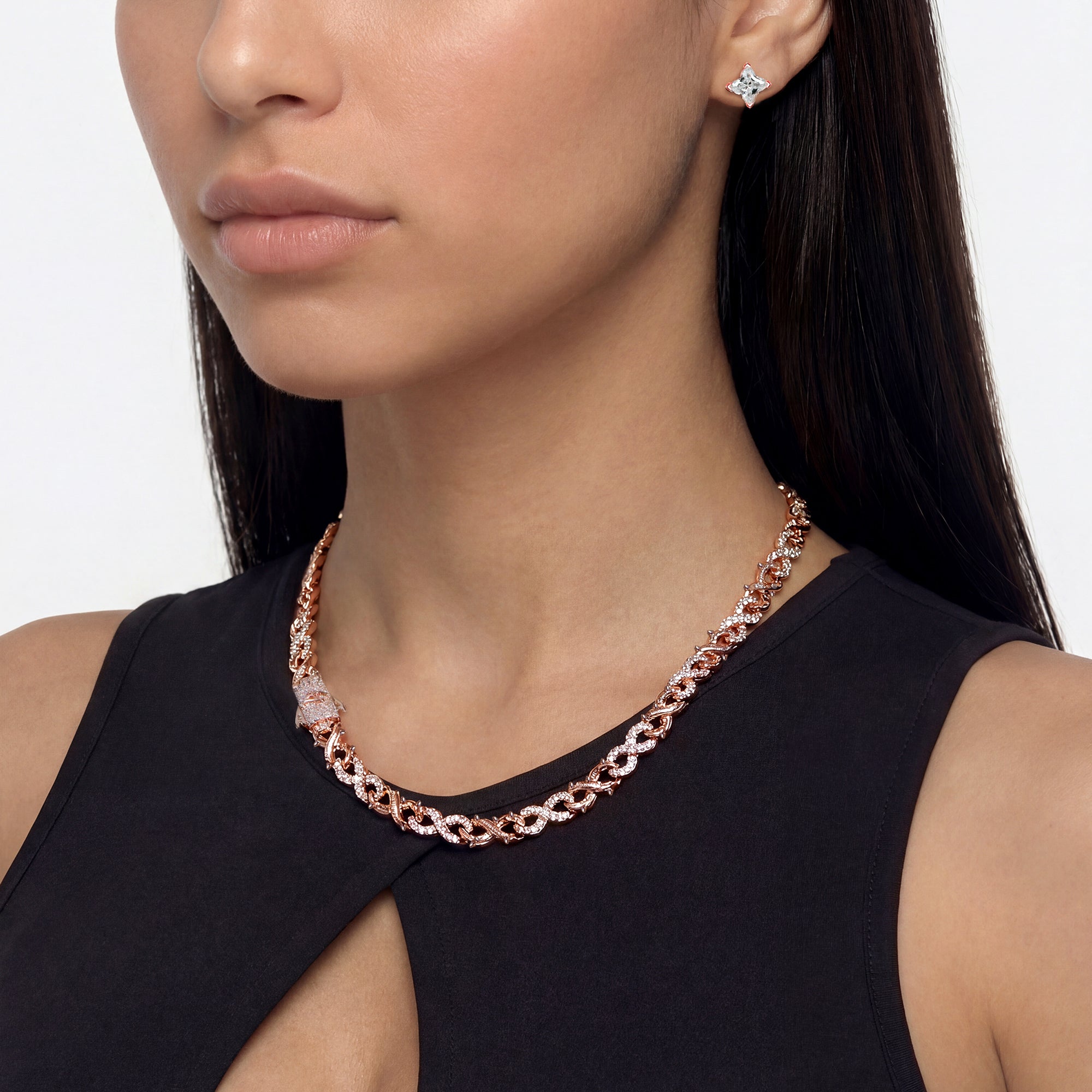 Infinity Thorn Chain & Clover Earring Set