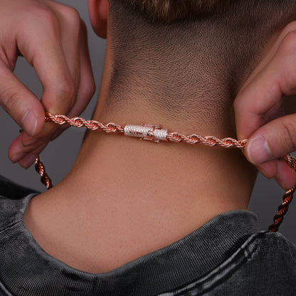 S925 Rope Chain With Moissanite Clasp - 6mm