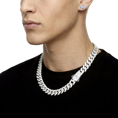 Ensemble chaîne cubaine Boss + boucles d'oreilles doubles rondes