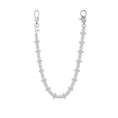 Iced Luminous Clover Necklace & Wallet Chain - White Diamond