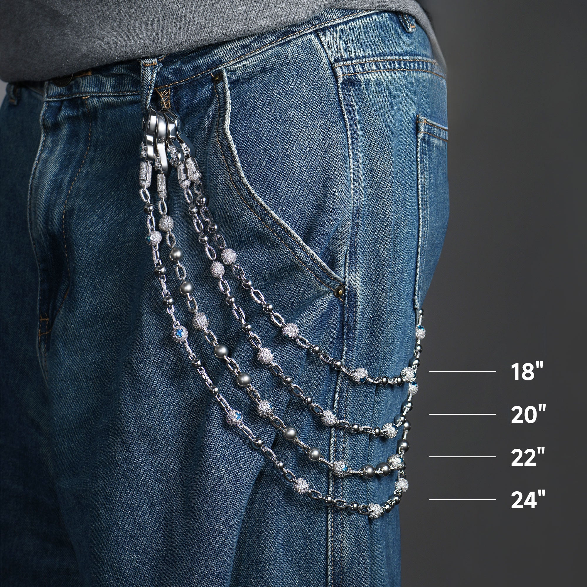 18K White GoldSavage Spine Wallet Chain - Pants Chain | Key Chain