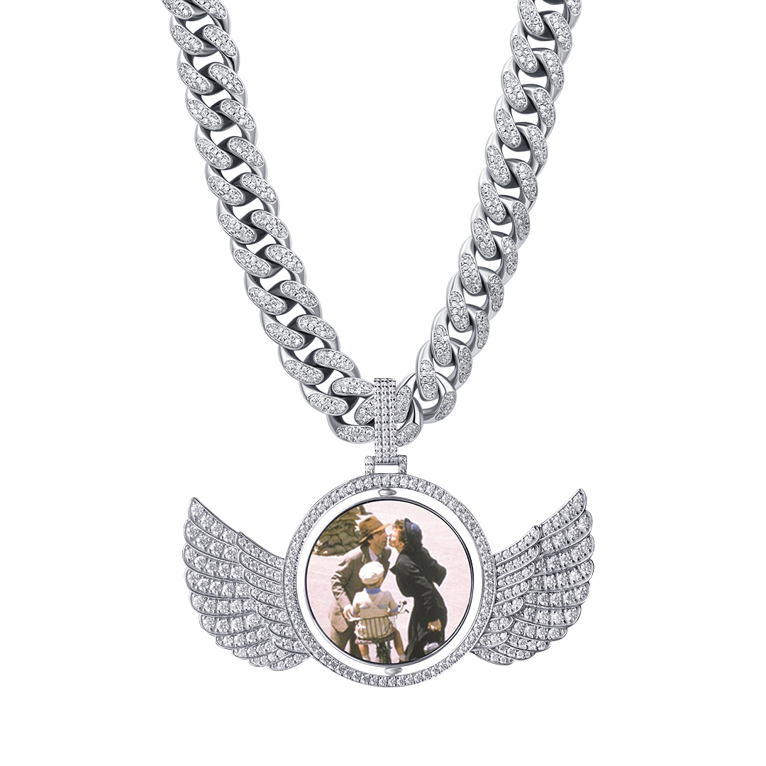 Custom Rotating Double-Sided Wings Photo Pendant