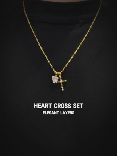 22K Marquise Cut & Twisted Cross Pendant Set