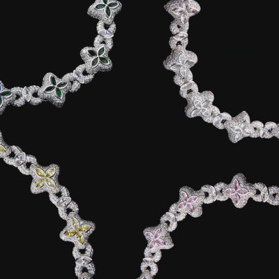 Collier Trèfle Lumineux Glacé & Chaîne Portefeuille - Diamant Rose