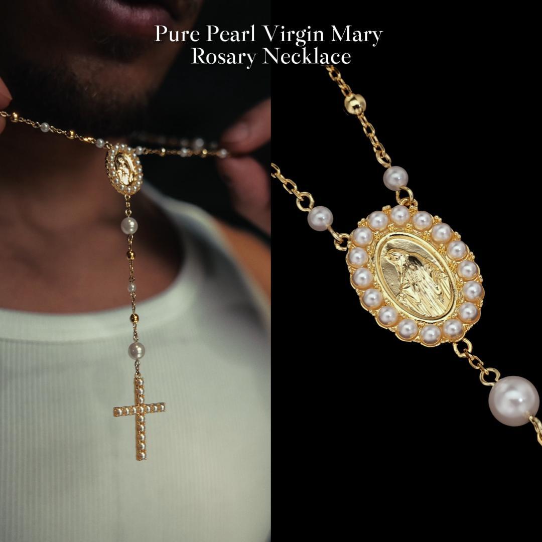 Pure Pearl Virgin Mary Rosary Necklace