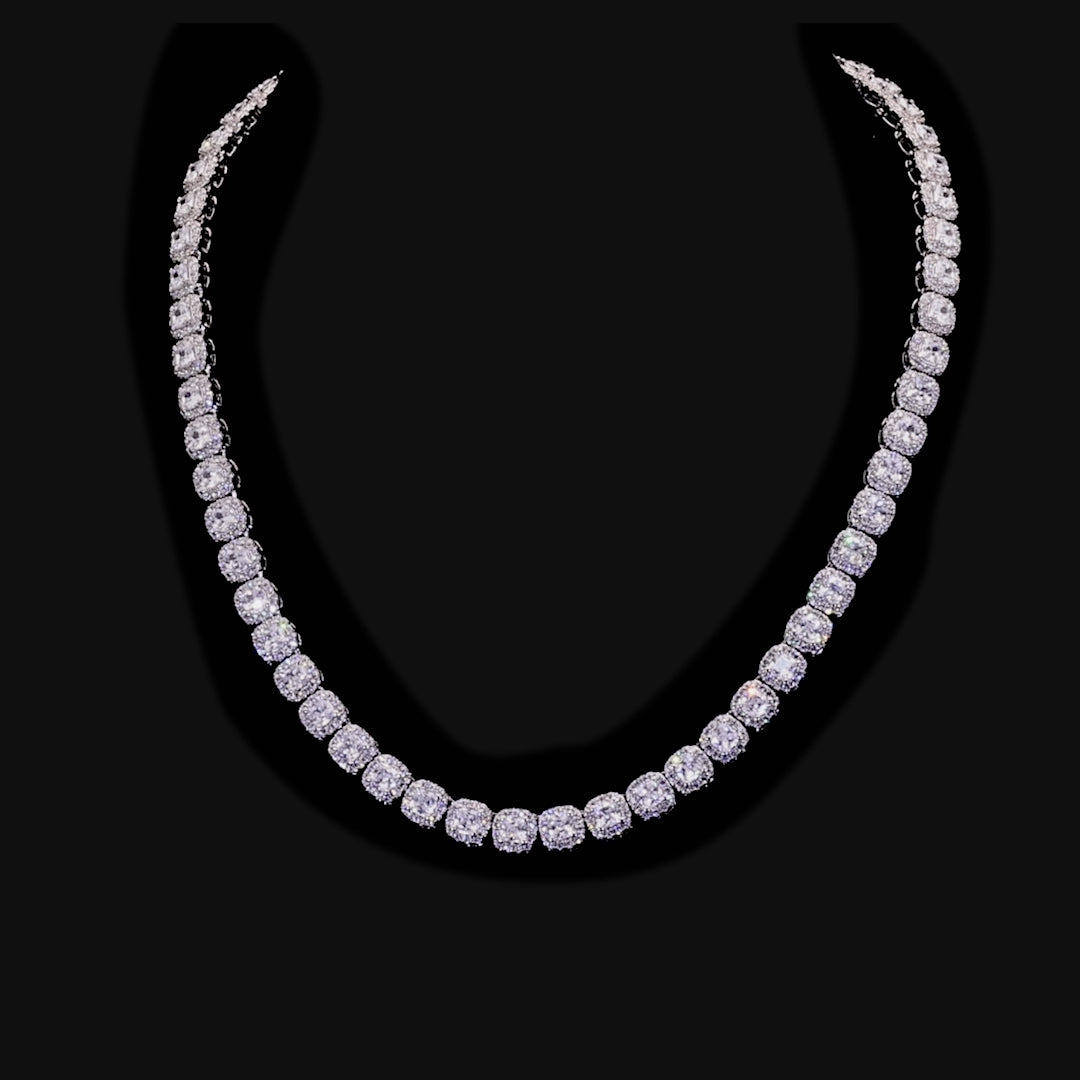 Cushion Cut Clustered Tennis Chain - 7mm