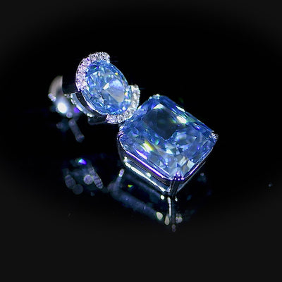 S925 Crushed Ice Smaragdschliff-Tropfenohrring – Blaugrau