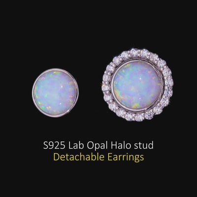 S925 Opal Halo Detachable Stud Earrings