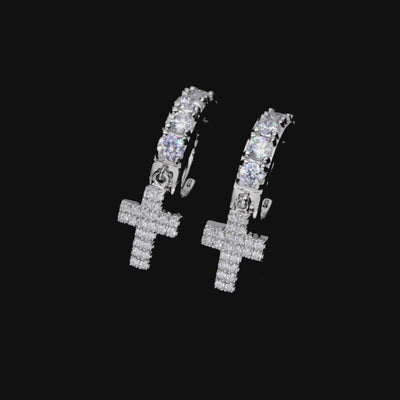 Moissanit S925 Cross Dangly & Klassisches Creolen-Ohrring-Set