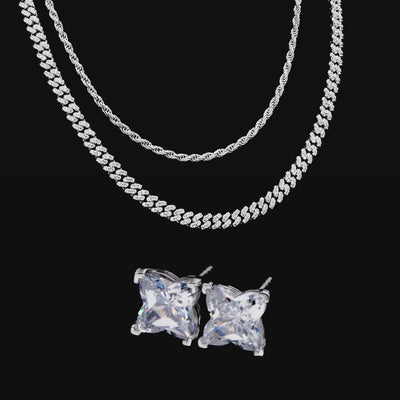 Ketten & Kleeblatt-Ohrstecker-Set