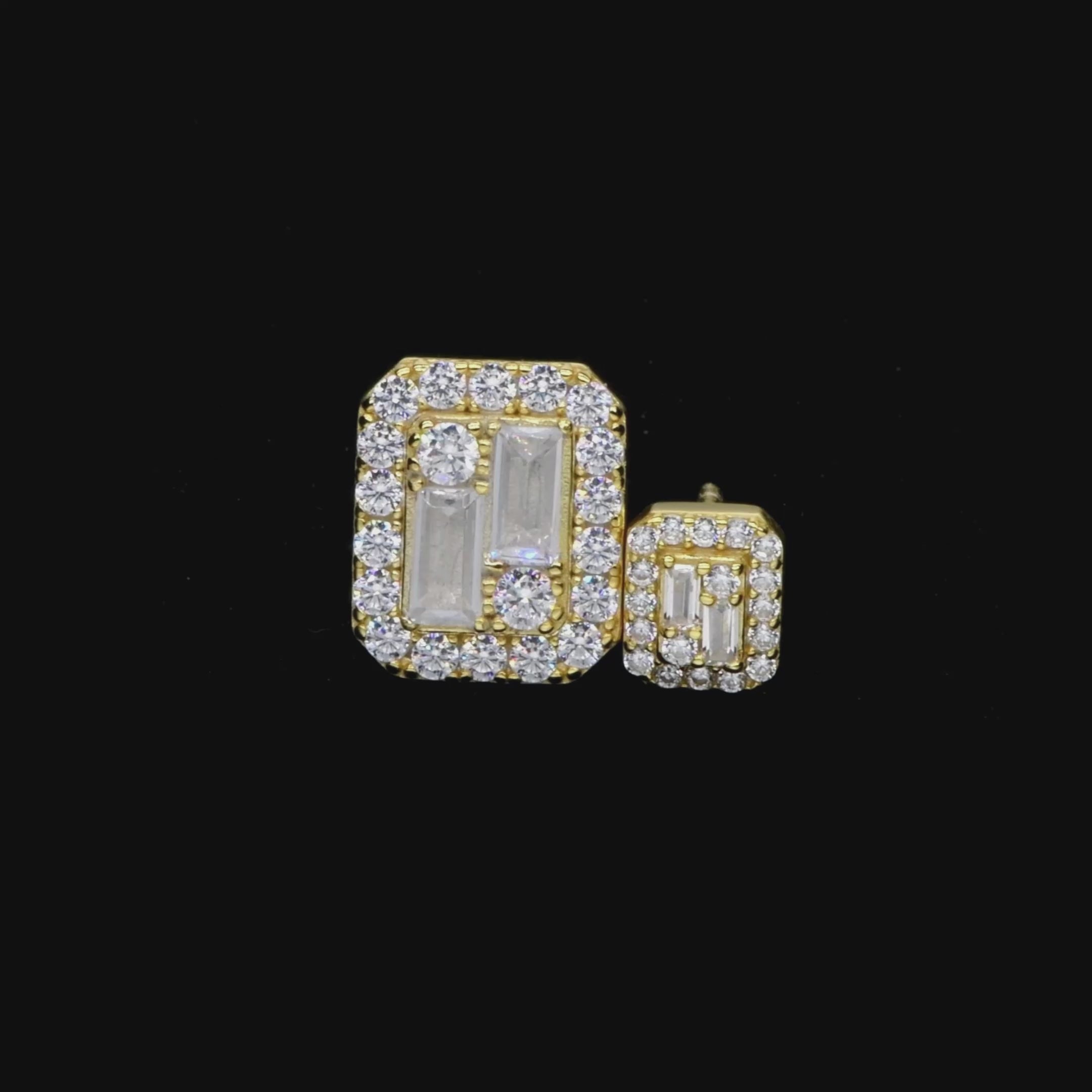 Women's Emerald Cut Mix Halo Stud Earrings - Pair