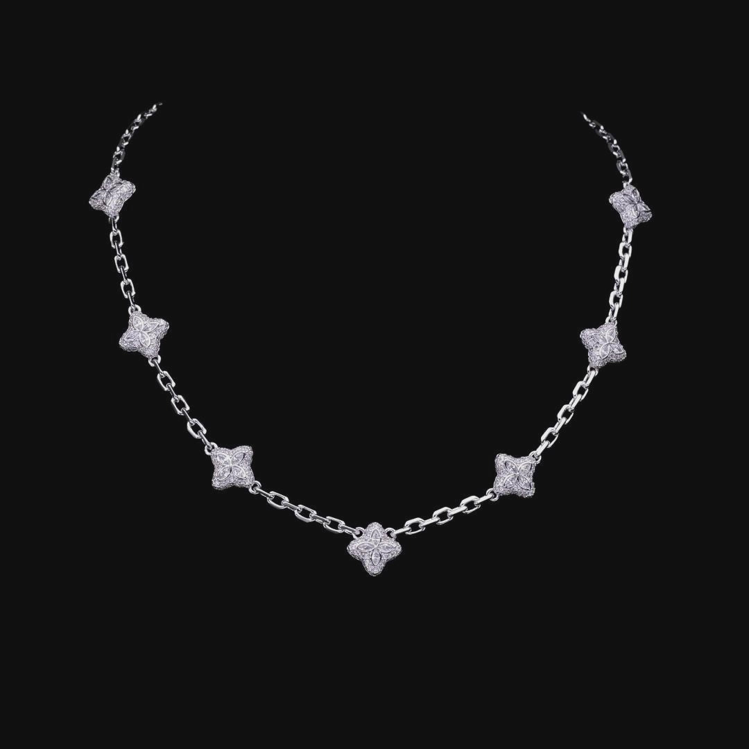 Iced Luminous Clover Adjustable Necklace - White Diamond