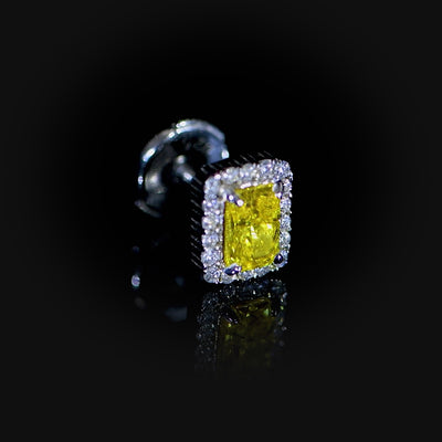 S925 Crushed Ice Emerald Cut Stud Earring - Fancy Light Pink