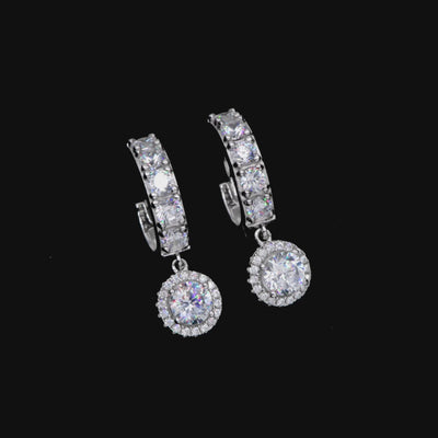 Moissanite S925 Halo Dangly & Ensemble de boucles d'oreilles créoles classiques