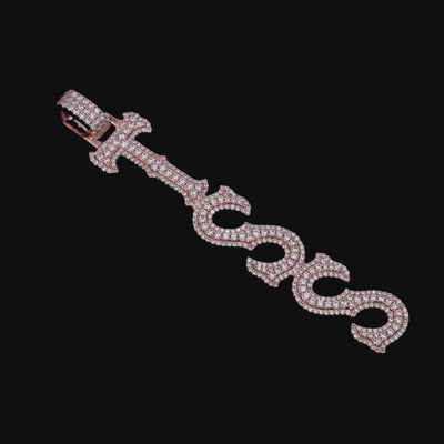 Ciondolo con lettera verticale con nome in oro personalizzato Moissanite Bosox carattere/numero