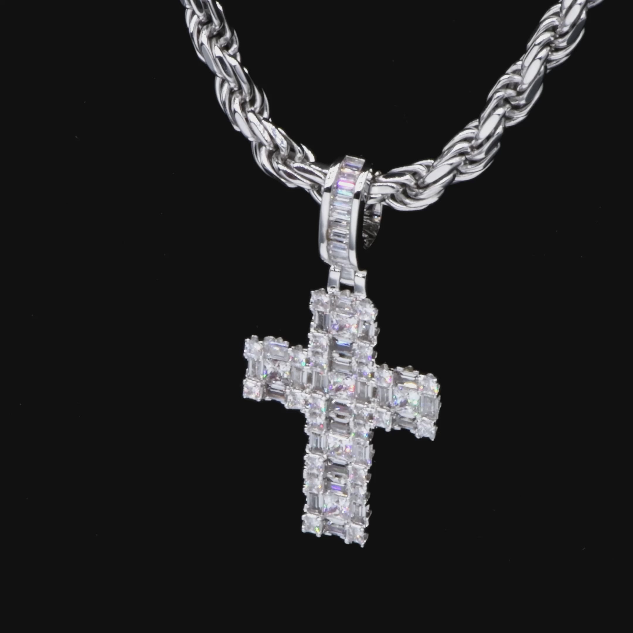 Women's Halo Cross Pendant - Princess Cut