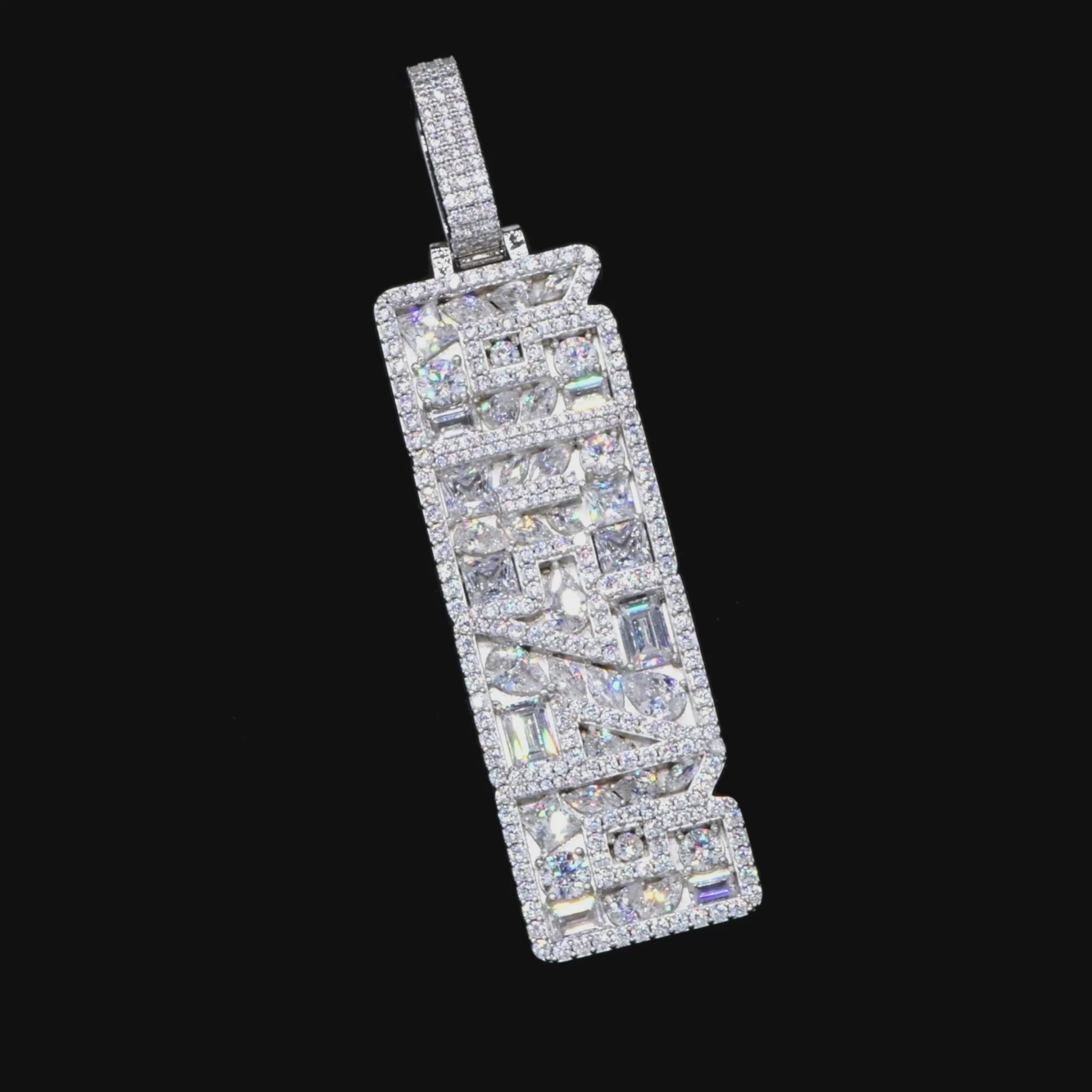 Custom Iced Mix-cut Vertical Pendant - Width - 17mm