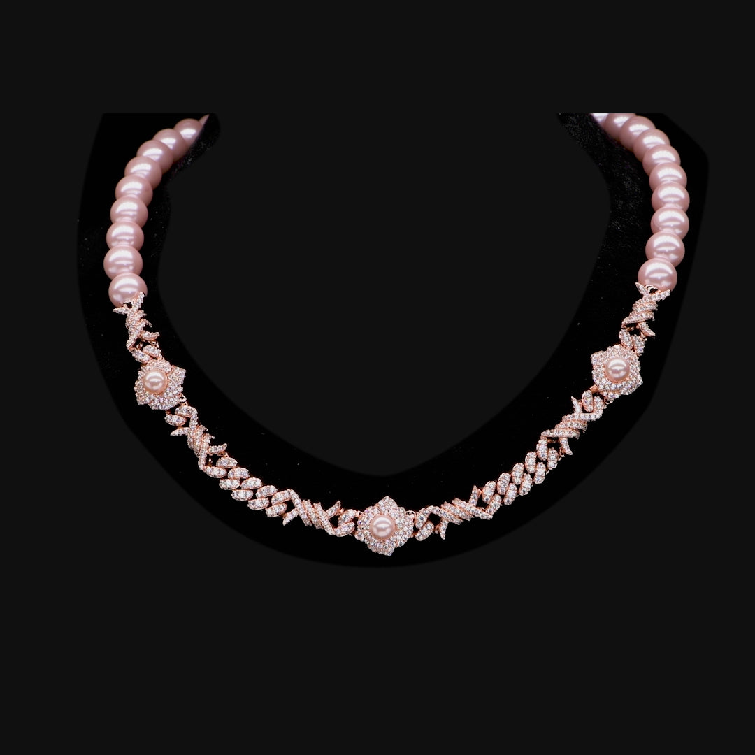 Catena di perle della spina rosa delle donne - 8mm