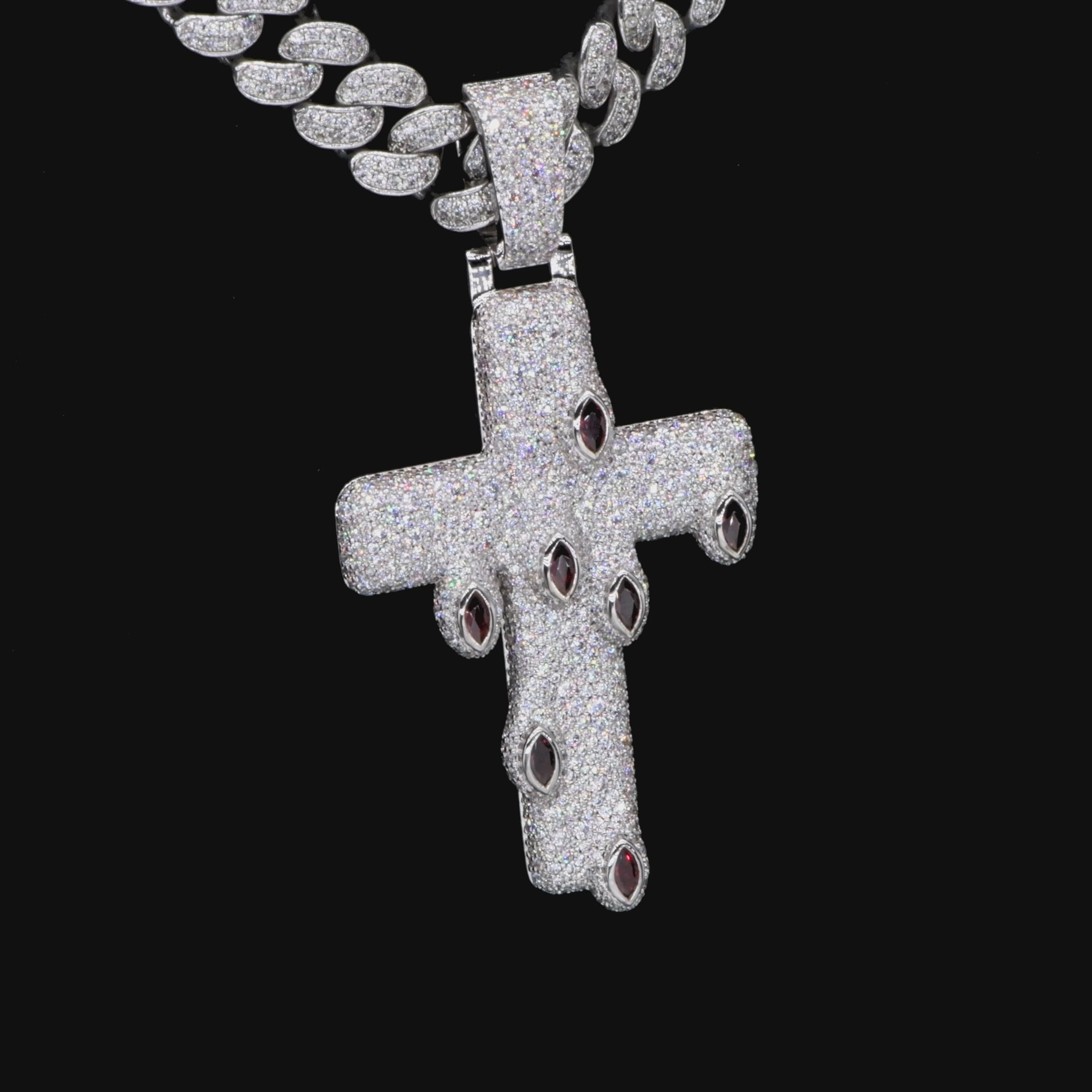 Iced Crimson Tears Cross Pendant