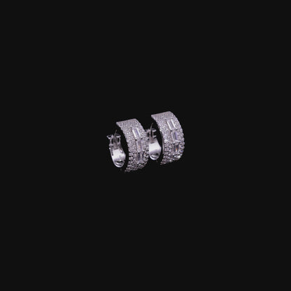 Women's Tri Baguette Hoop Earring