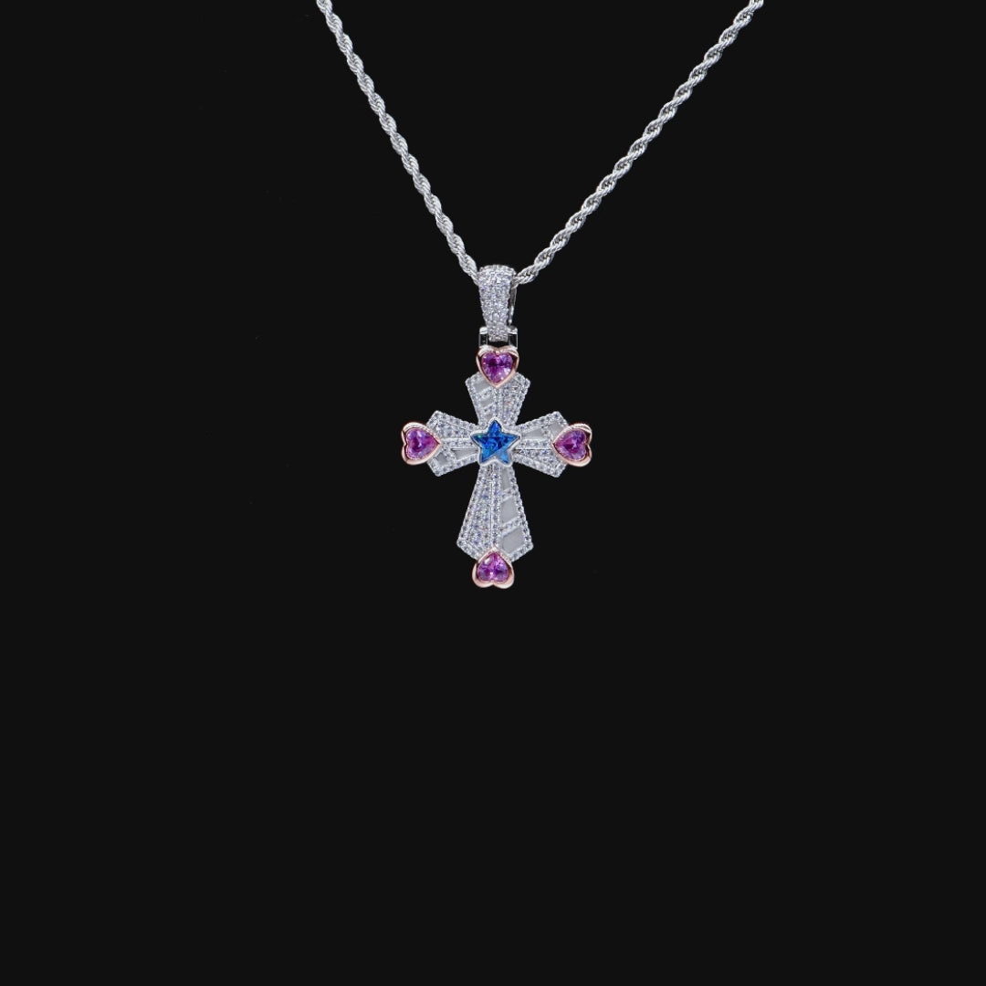 LaFlare Mini Church On Iced Cross Pendant