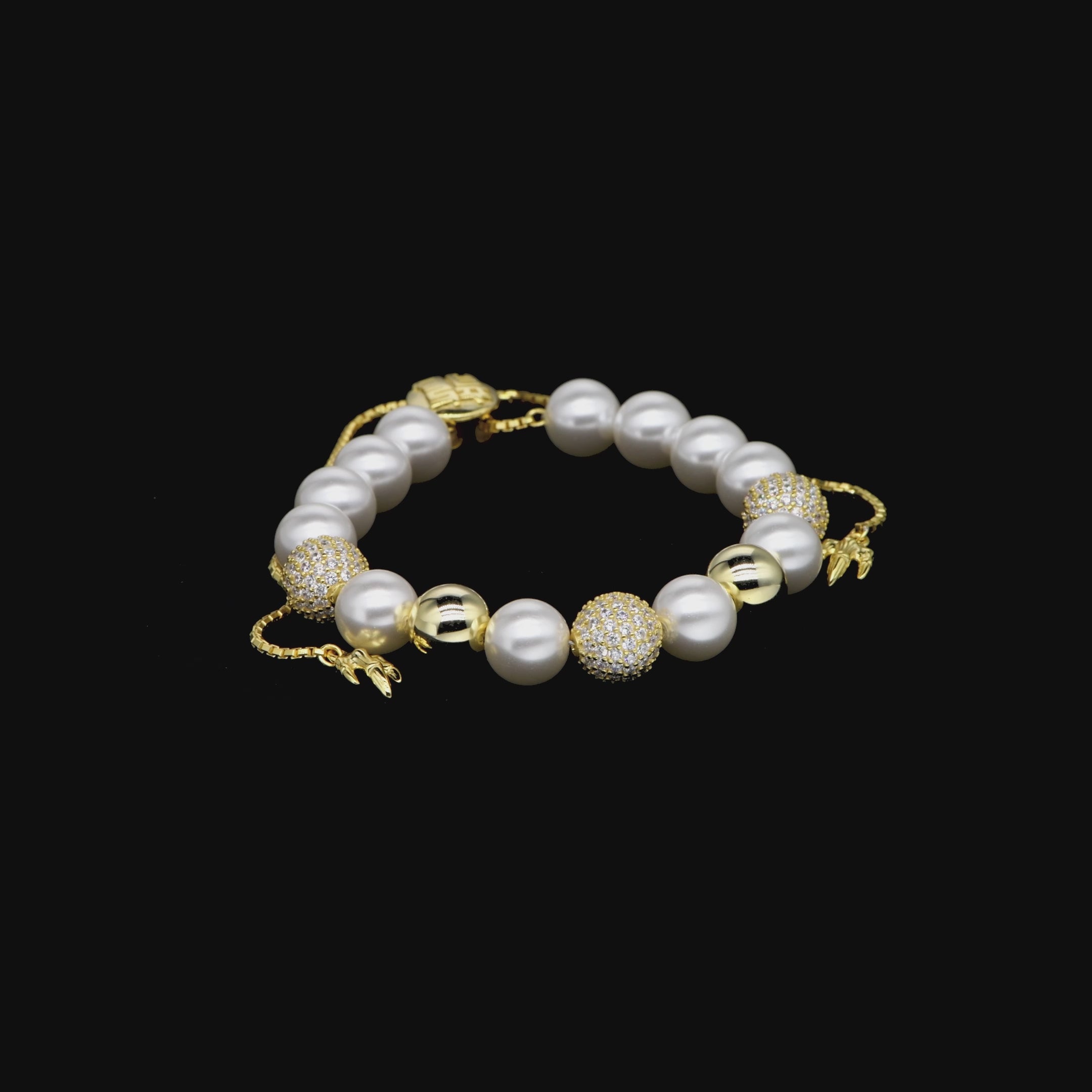 Wong Dragon Pearl and Bead Regolable Bracciale - 8mm