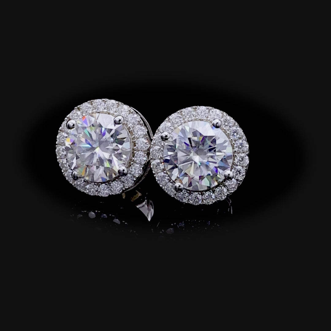 Moissanite Halo Round Cut Stud Earring