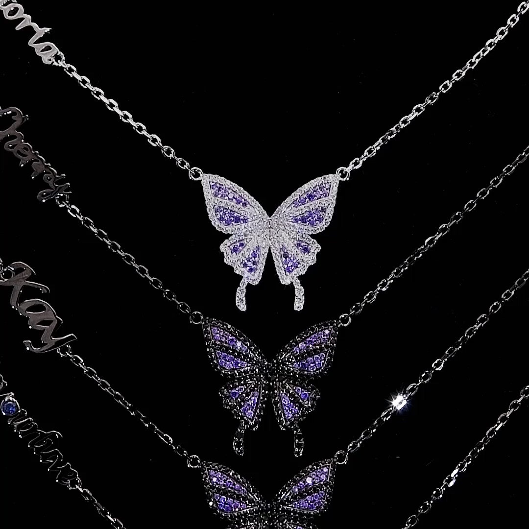 Custom Moissanite Purple Butterfly Necklace