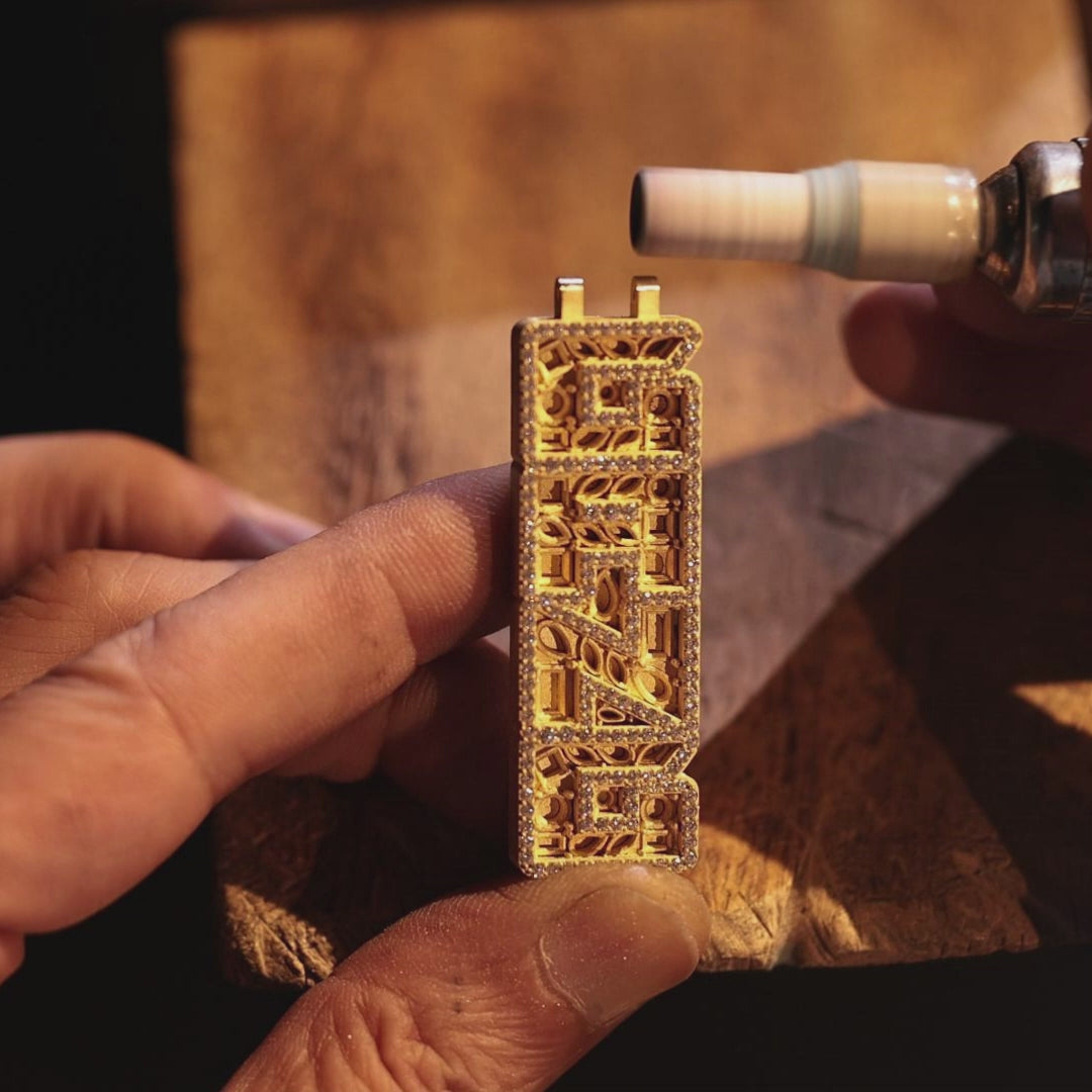 Custom Iced Mix-cut Vertical Pendant - Width - 17mm