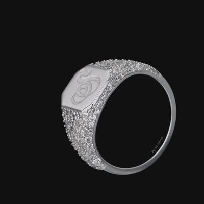 Anello con sigillo ottagonale ghiacciato personalizzato - Lettera