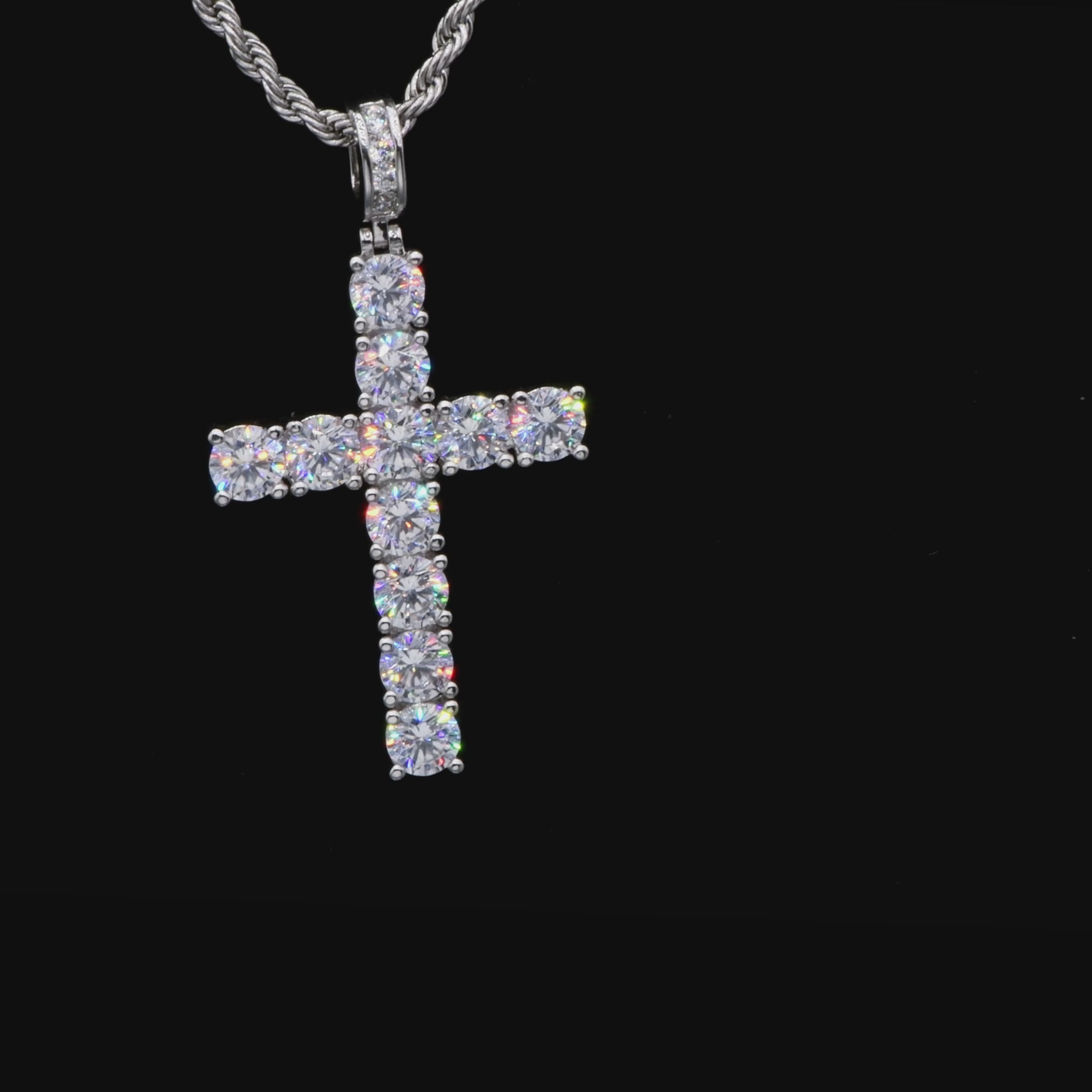 Moissanite Solid Tennis Cross Pendant