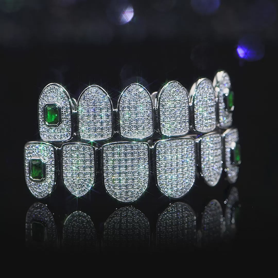 Pre-made Six Teeth Iced Octagon Emerald Cut Grillz