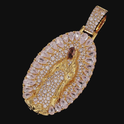 Brilliant Pear Halo Virgin Mary Pendant