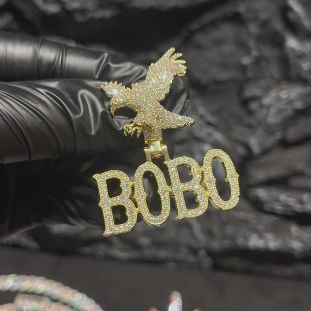 Custom Moissanite Bosox Font/Number Gold Name Pendant