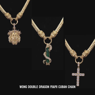 WONG Dragon Jade Pillar Cuban Chain & Anhänger-Set