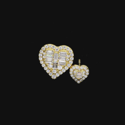 Women's Heart Baguette Mix Halo Stud Earrings - Pair